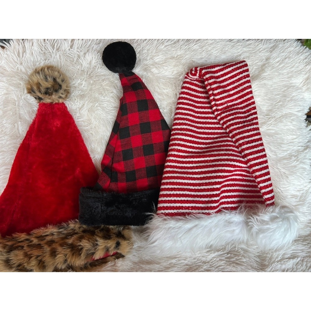 Christmas‎ Eve Santa Hat Lot Large Red Buffalo Plaid Leopard Stripe Fun Unique
